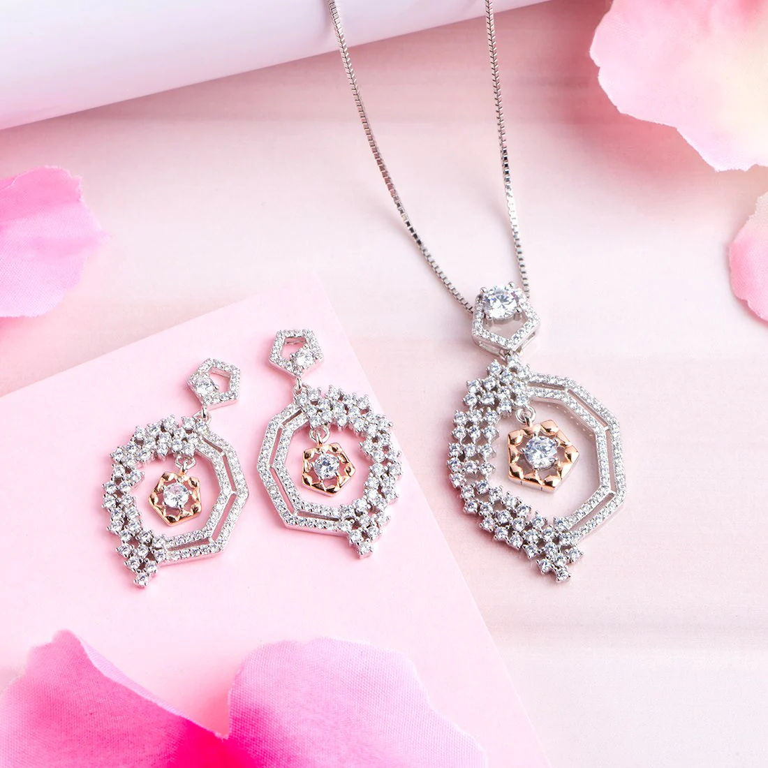Dual Radiance Brilliance Dual Tone-Plated 925 Sterling Silver Jewelry Set