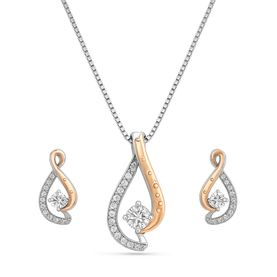 Dual Radiance Brilliance CZ Dual Tone-Plated 925 Sterling Silver Jewelry Set - Image 4