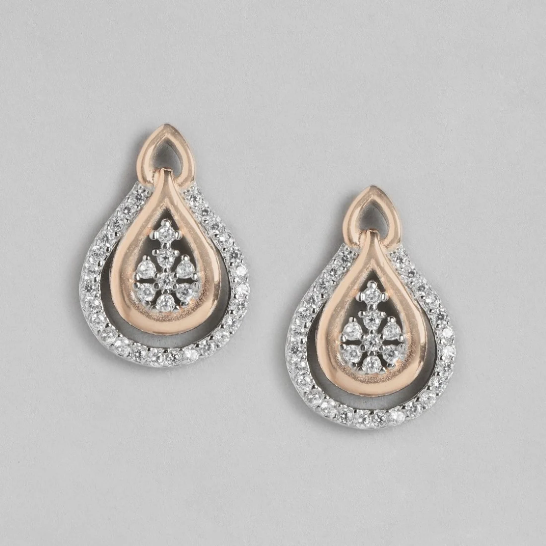 Dual Radiance CZ Dual-Tone Plated 925 Sterling Silver Earrings - Image 3