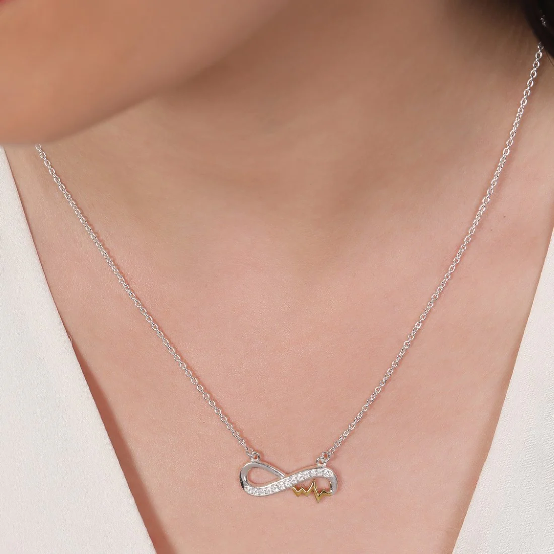 Dual Radiance CZ Rhodium & Gold-Plated 925 Sterling Silver Necklace - Image 3