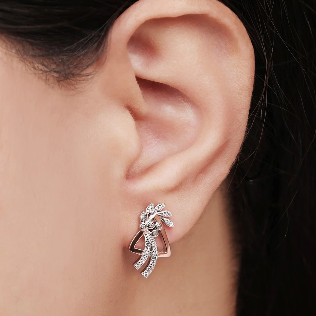 Dual Radiance Sparkle CZ Dual-Tone Plated 925 Sterling Silver Earrings - Image 2