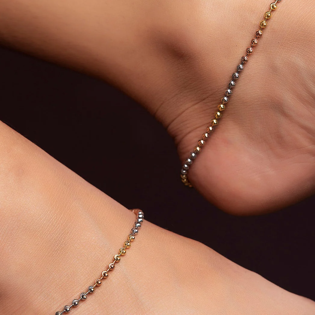 Dual Tone Beaded 925 Sterling Silver Anklet - Image 4