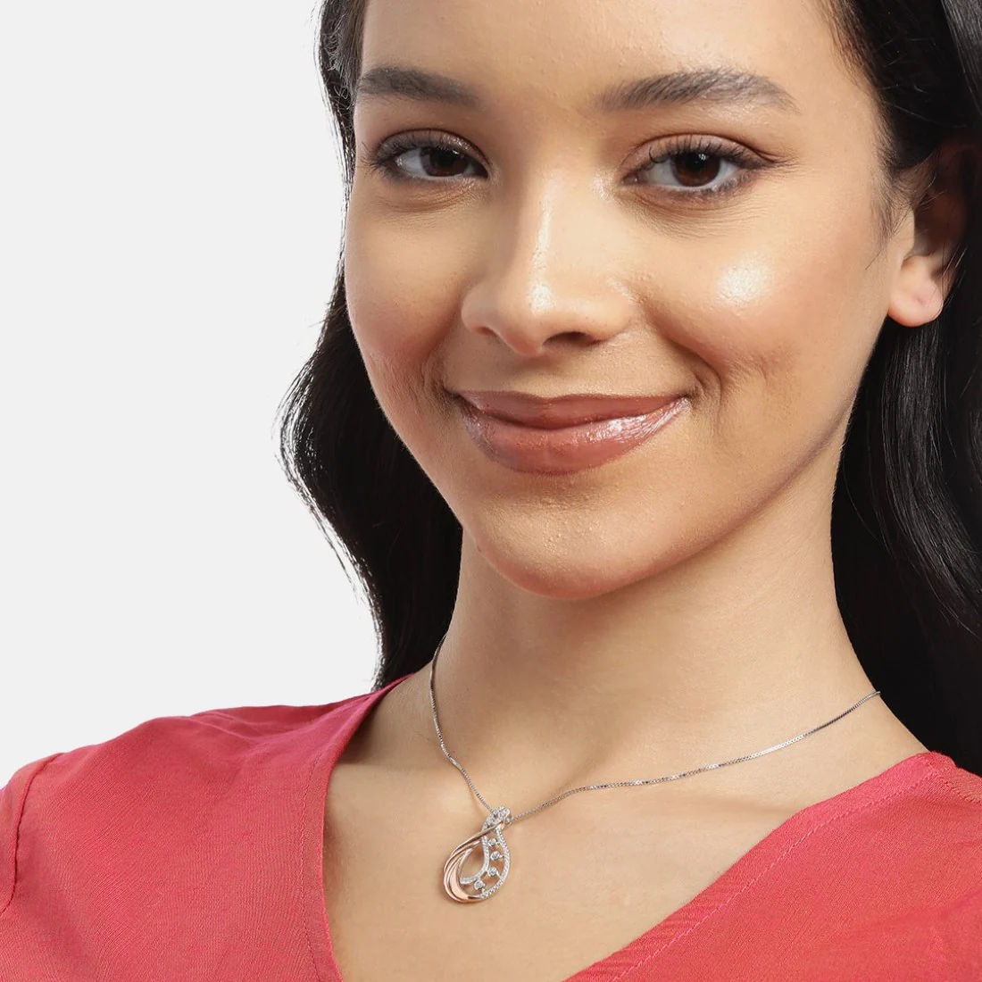 Dual Tone CZ Elegance 925 Sterling Silver Pendant with Chain - Image 2