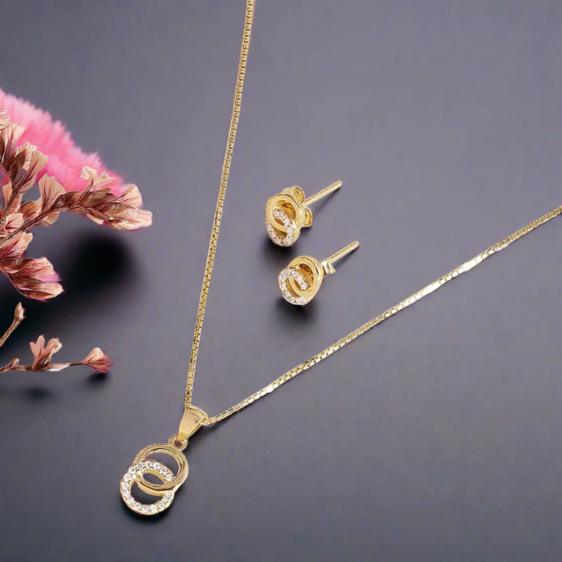 Duality in Gold 925 Sterling Silver Jewelry Set with Twin Circles