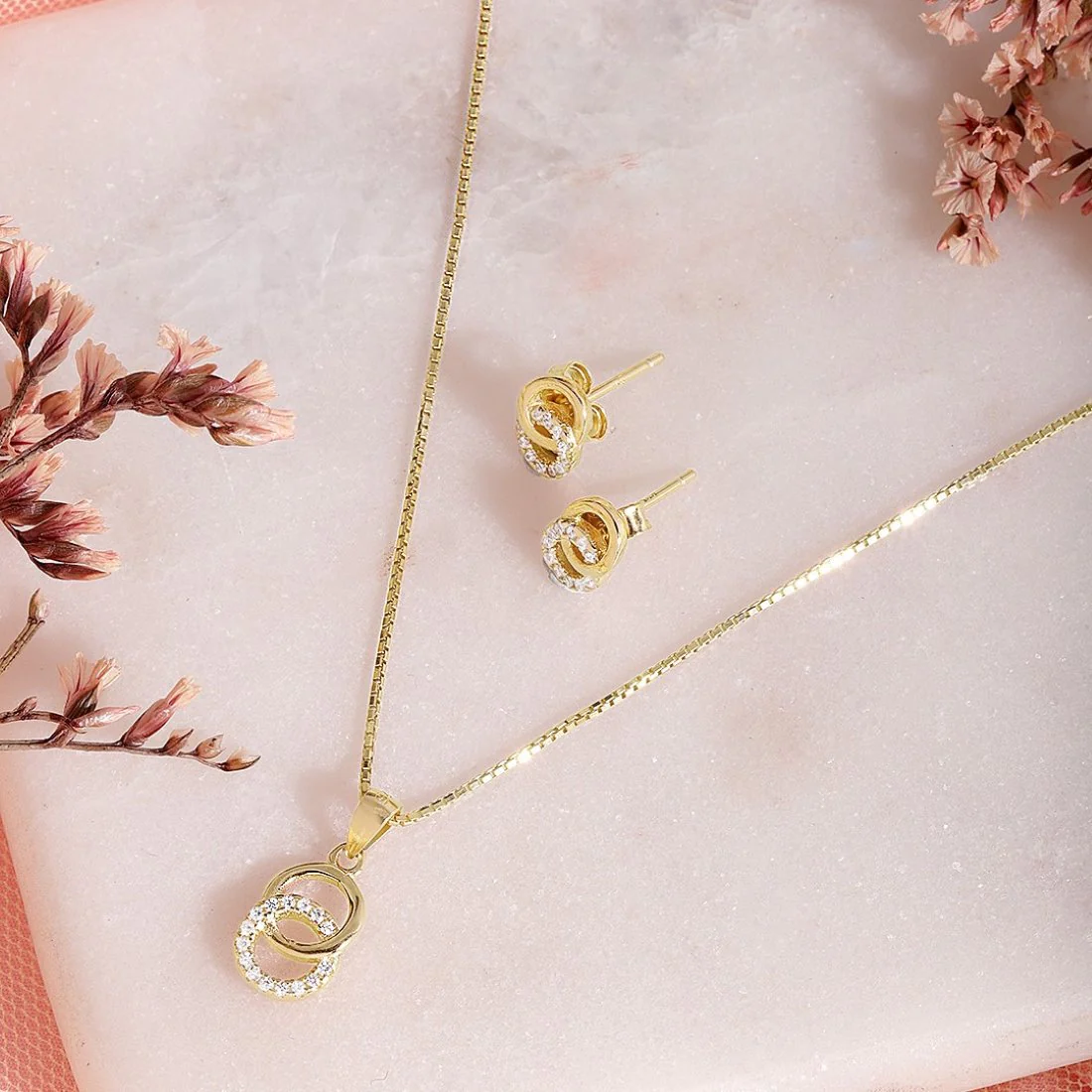 Duality in Gold 925 Sterling Silver Jewelry Set with Twin Circles - Image 2