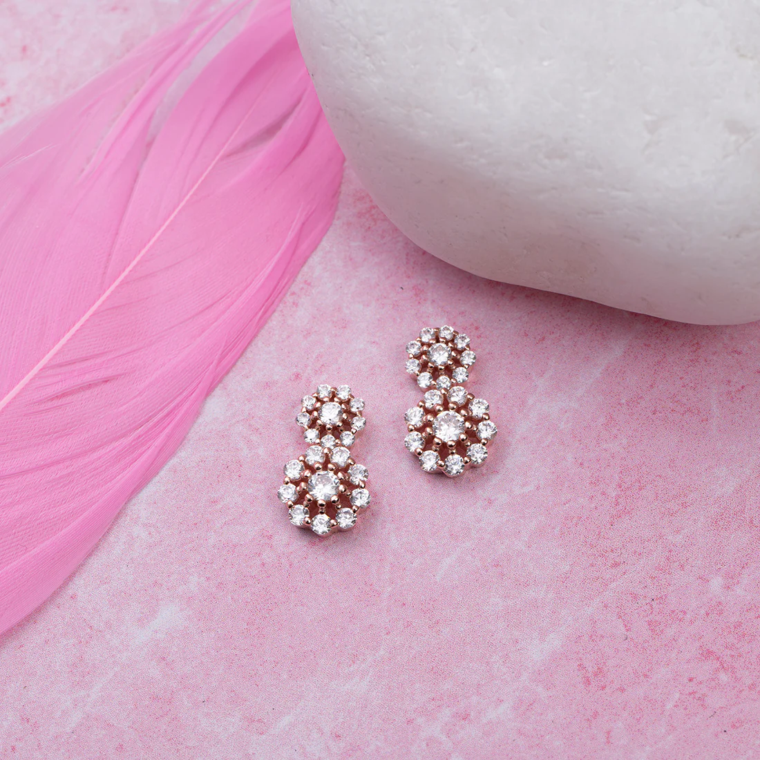 Eternal Sparkle Rose Gold-Plated Cluster Elegance in CZ 925 Silver Earrings Gift Hamper - Image 11