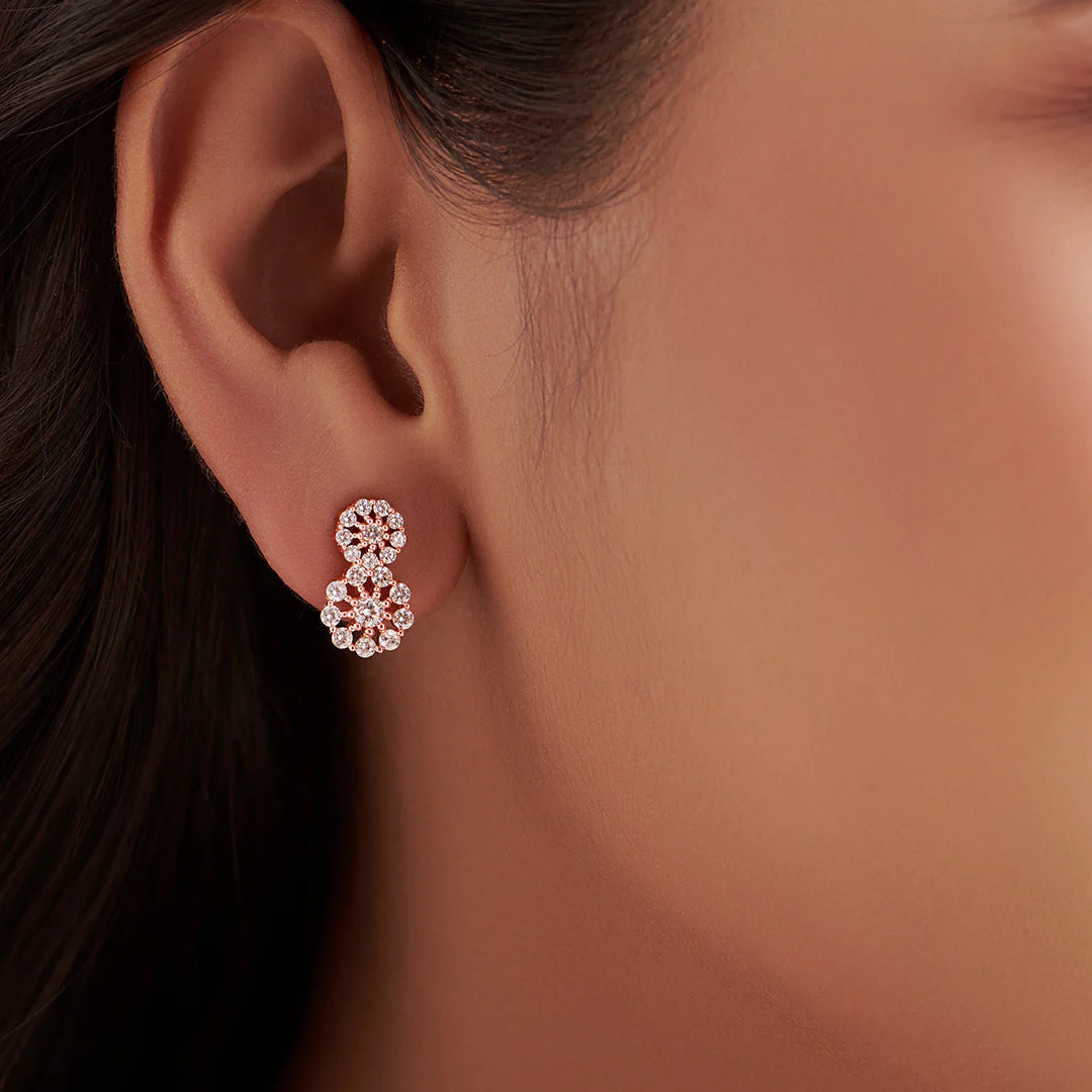 Eternal Sparkle Rose Gold-Plated Cluster Elegance in CZ 925 Silver Earrings Gift Hamper - Image 7