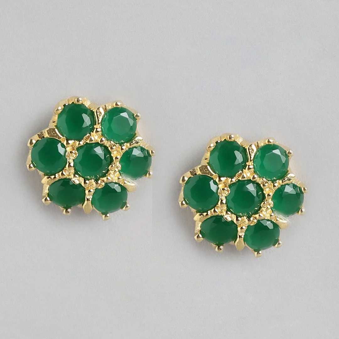 Bloom in Gold Cubic Zirconia 925 Sterling Silver Flower Earrings - Image 3