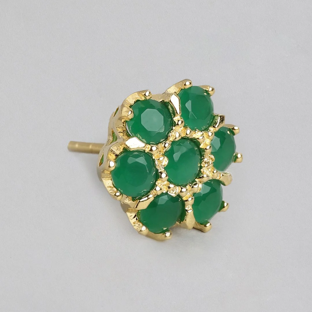 Bloom in Gold Cubic Zirconia 925 Sterling Silver Flower Earrings - Image 4