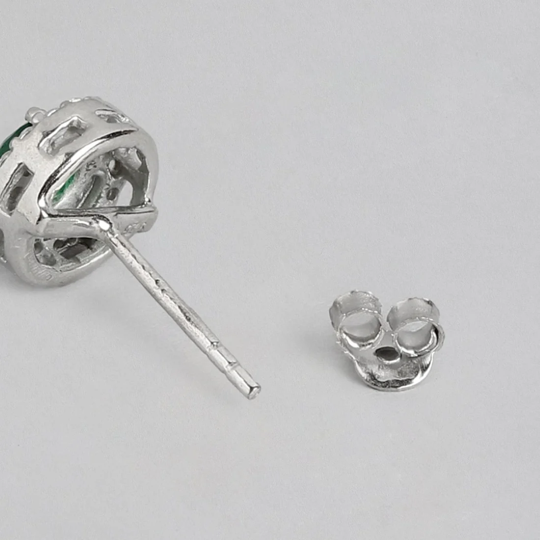 Emerald Elegance 925 Sterling Silver Green Cubic Zirconia Stud Earrings - Image 5