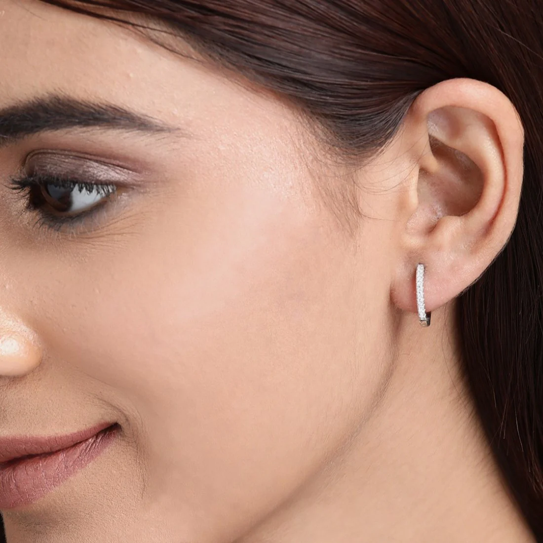 Eternal Hoop One Line CZ Radiance Rhodium-Plated Earrings - Image 2