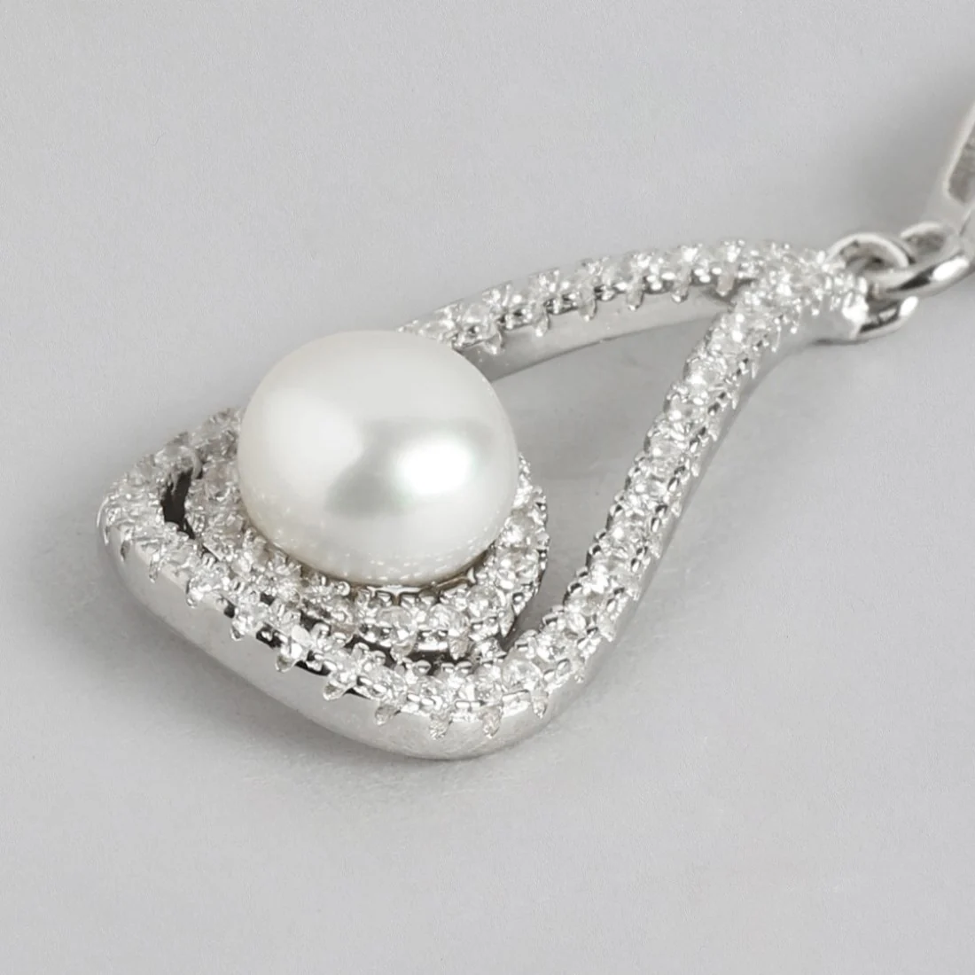Pearl Drop CZ-Studded Rhodium Plated 925 Sterling Sterling Silver Drop Earring - Image 4