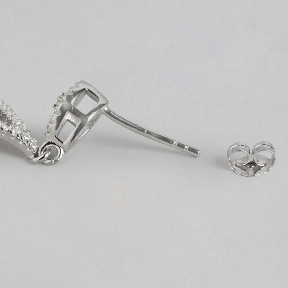 Pearl Drop CZ-Studded Rhodium Plated 925 Sterling Sterling Silver Drop Earring - Image 5