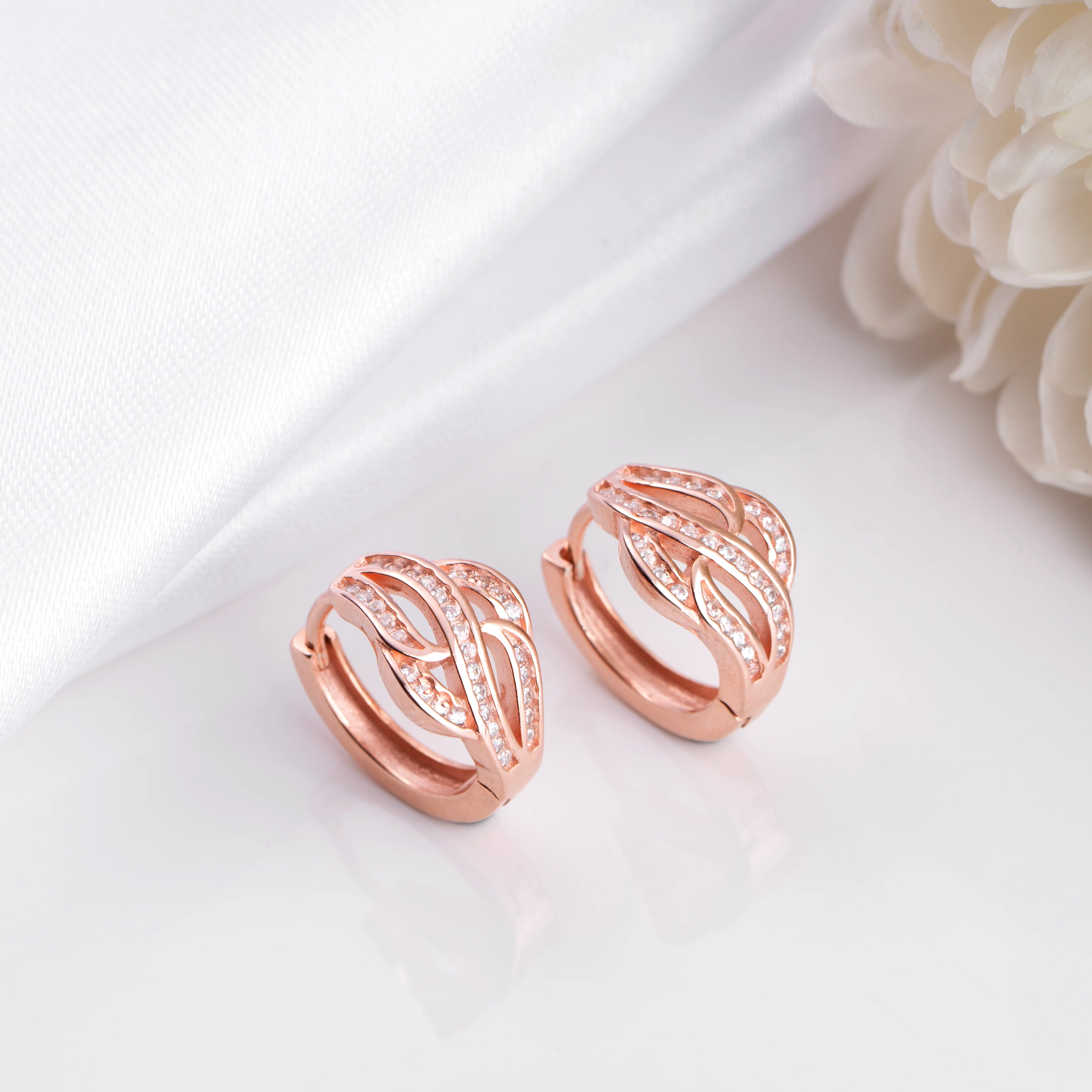 Gilded Petals Brilliance Rose Gold-Plated CZ 925 Sterling Silver Hoop Earring - Image 2