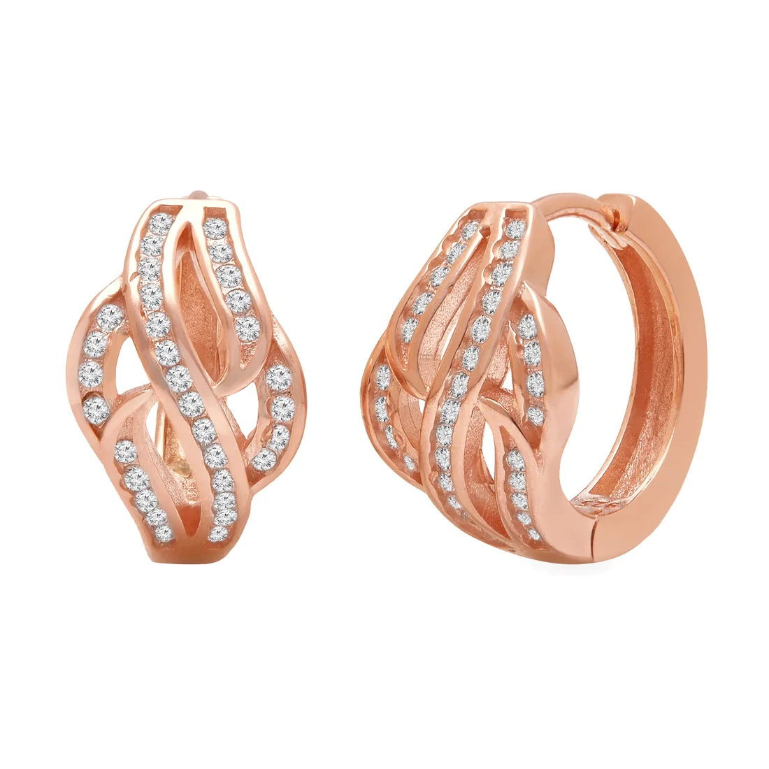 Gilded Petals Brilliance Rose Gold-Plated CZ 925 Sterling Silver Hoop Earring - Image 3