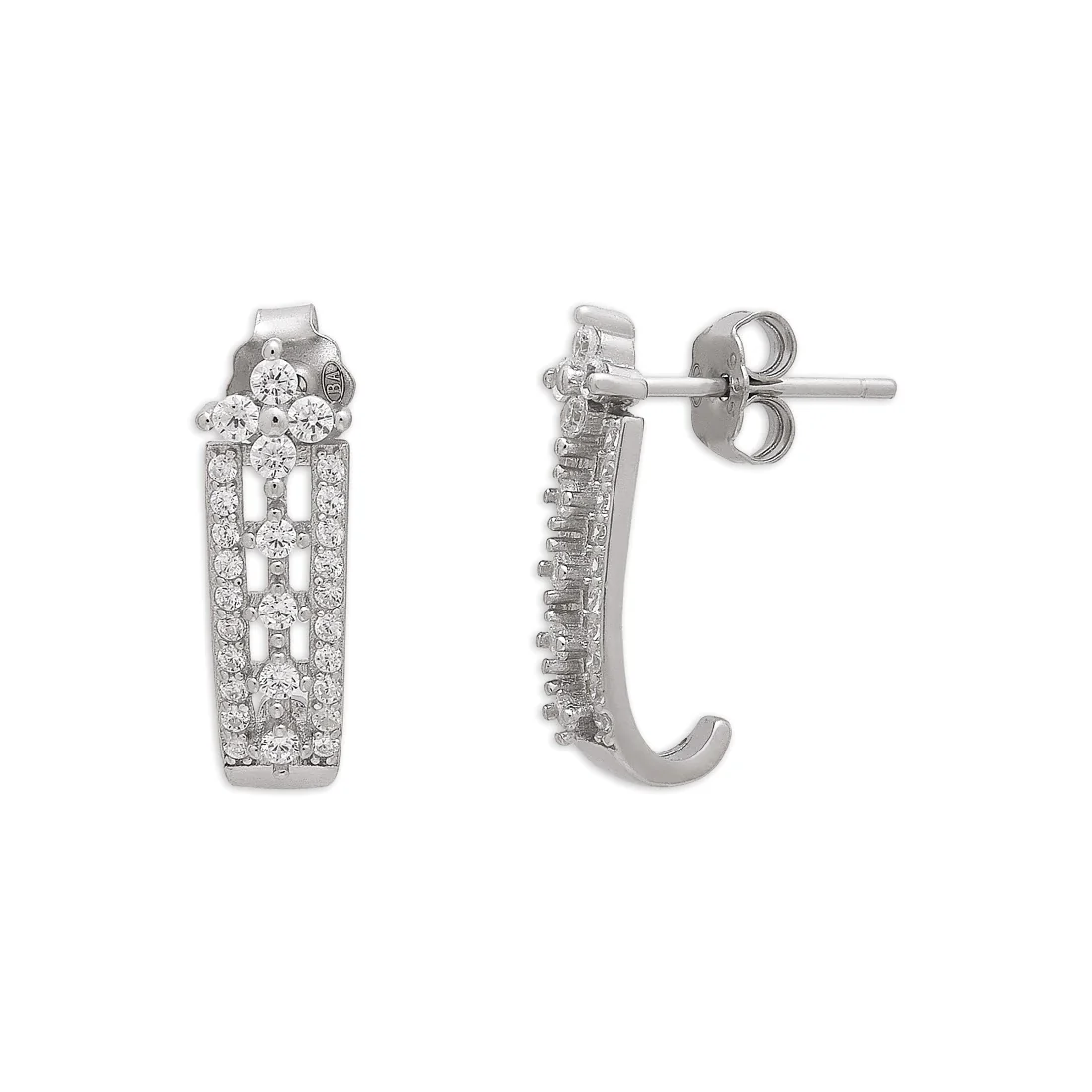 Enhanced Rhodium Plated CZ Floral 925 Sterling Silver Earrings - Image 4