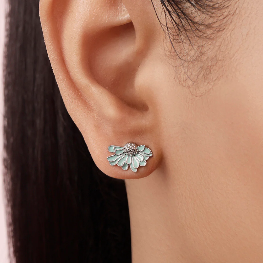 Enamel Flower Rhodium Plated 925 Sterling Silver Earrings - Image 3