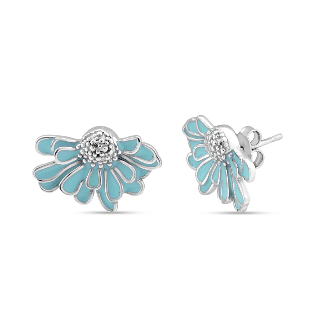 Enamel Flower Rhodium Plated 925 Sterling Silver Earrings - Image 4