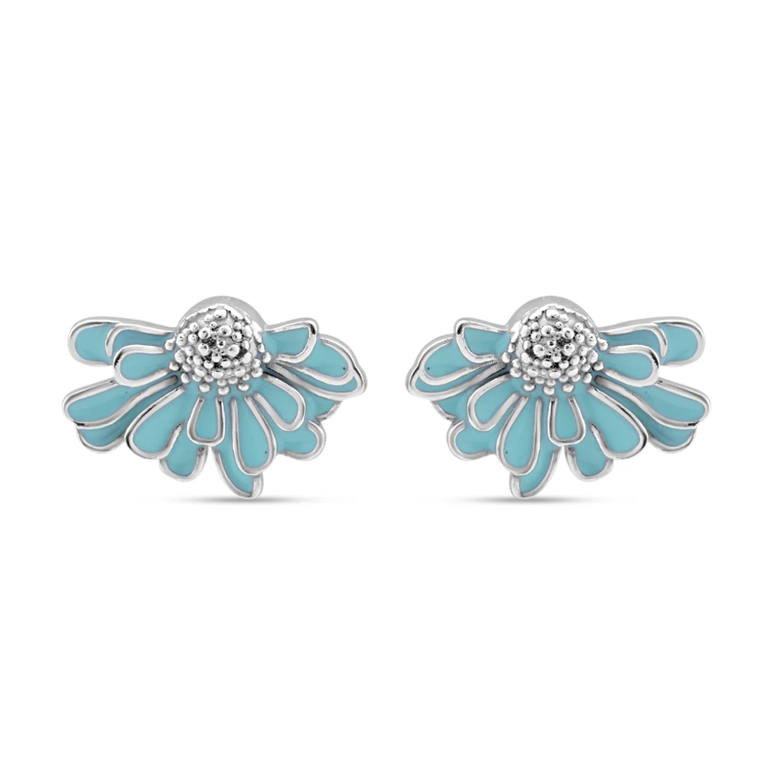 Enamel Flower Rhodium Plated 925 Sterling Silver Earrings - Image 5