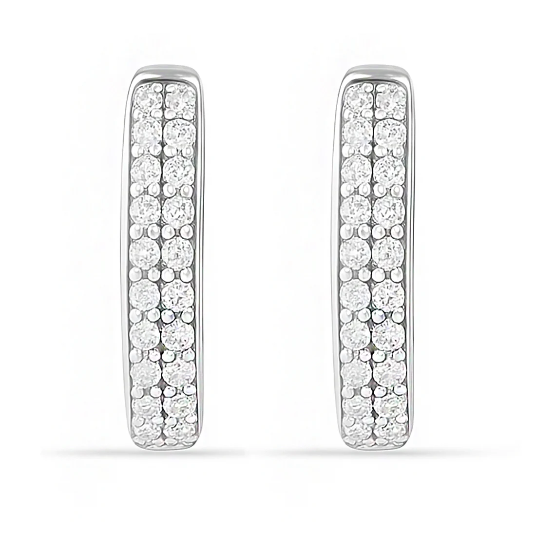 V-Edge Pavé Hug - Rhodium-Plated 925 Silver Huggie Earrings - Image 4