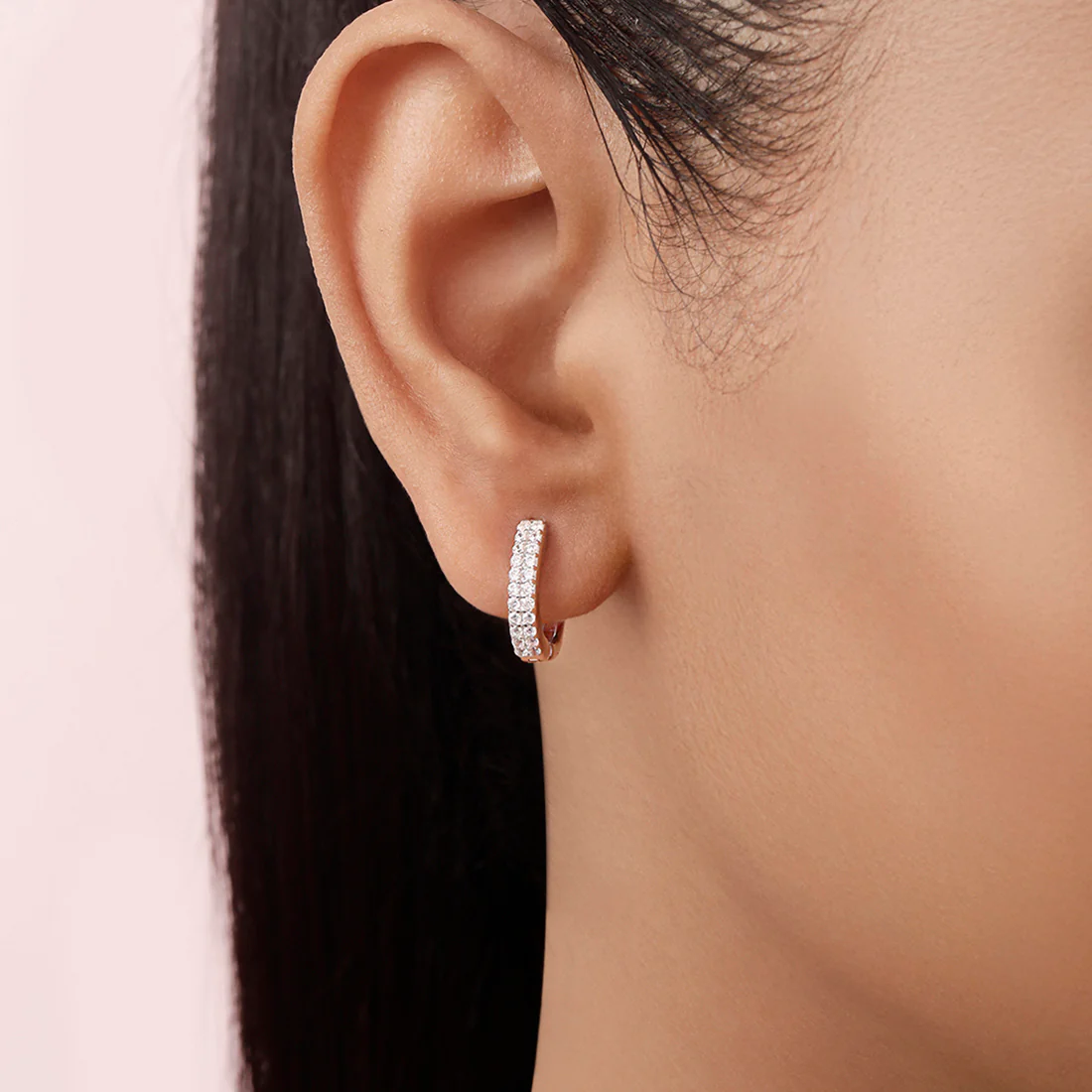 Crystal Pavé Hug Rhodium-Plated 925 Silver Micro-Hoop Earring - Image 2