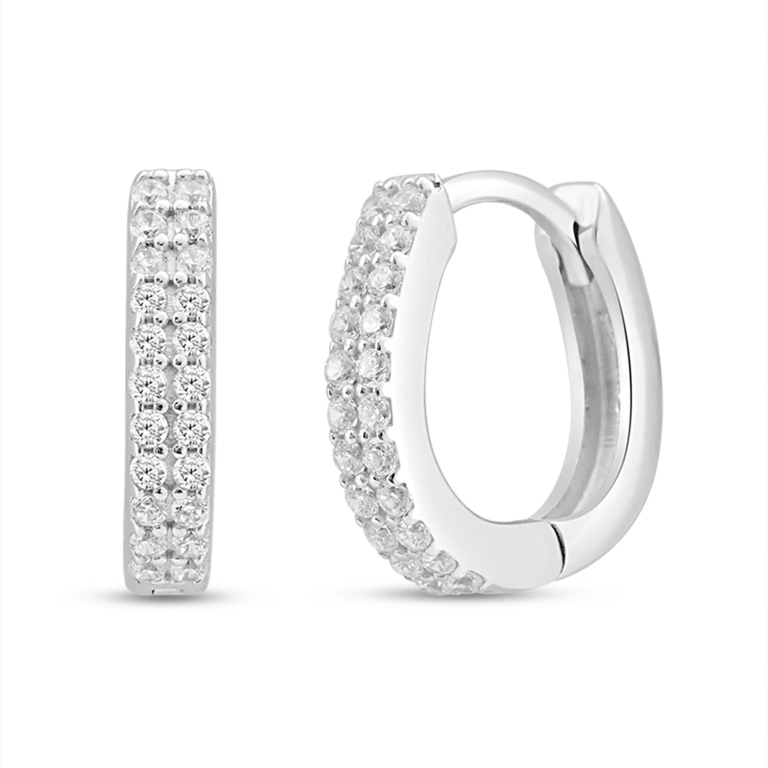 Crystal Pavé Hug Rhodium-Plated 925 Silver Micro-Hoop Earring - Image 4