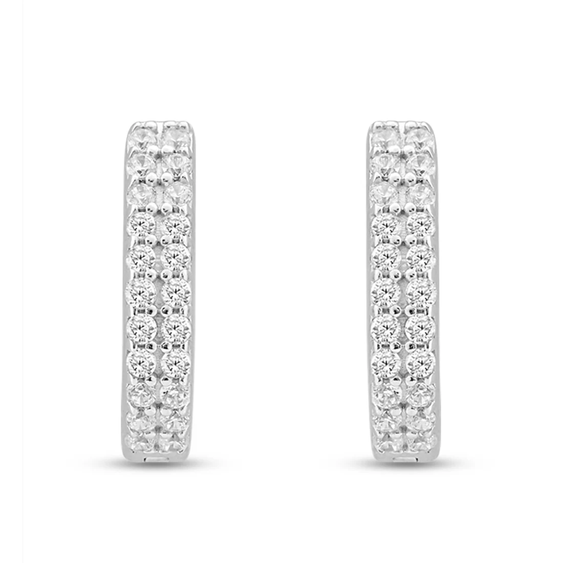 Crystal Pavé Hug Rhodium-Plated 925 Silver Micro-Hoop Earring - Image 5