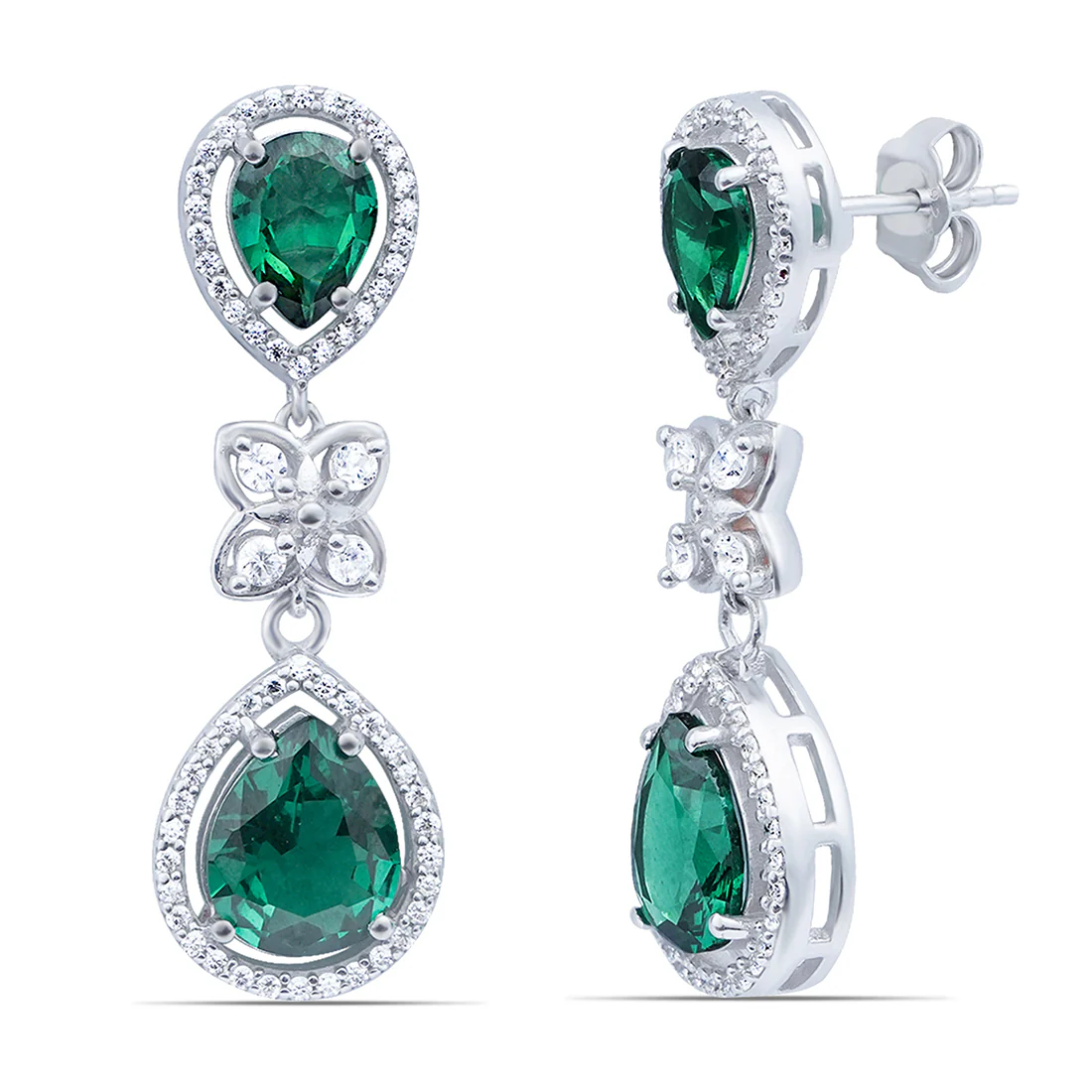 Luminous Green Rhodium Plated 925 Sterling Silver Earrings - Image 3
