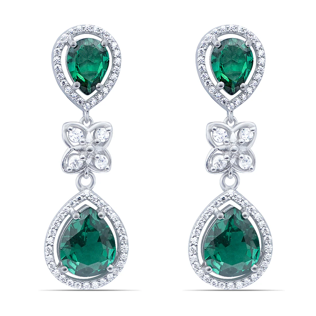 Luminous Green Rhodium Plated 925 Sterling Silver Earrings - Image 4