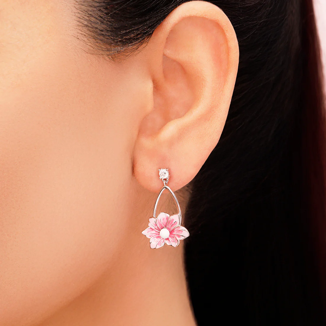 Spring Blossom Rhodium Plated 925 Sterling Silver Earrings - Image 2