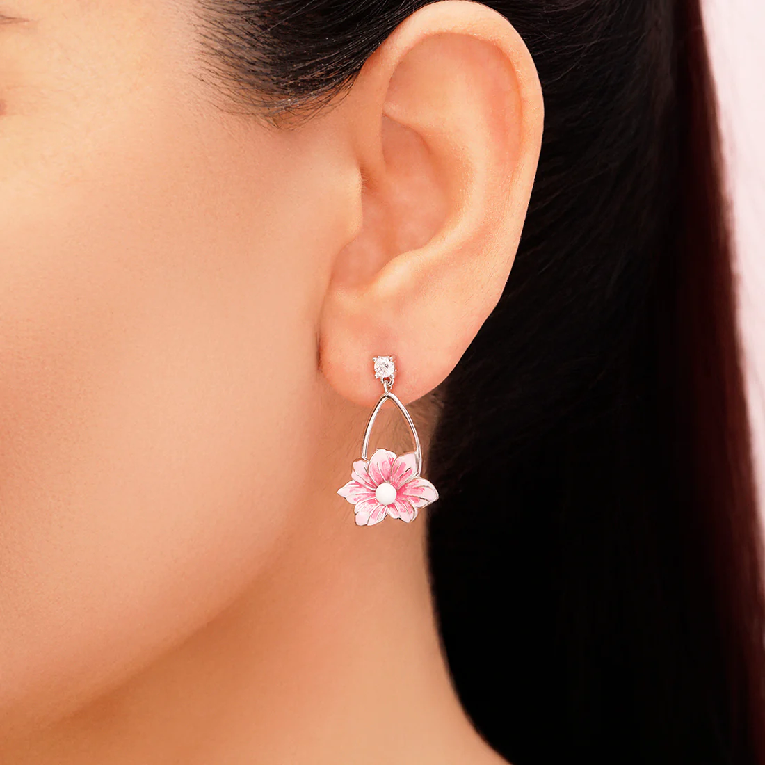 Spring Blossom Rhodium Plated 925 Sterling Silver Earrings - Image 3