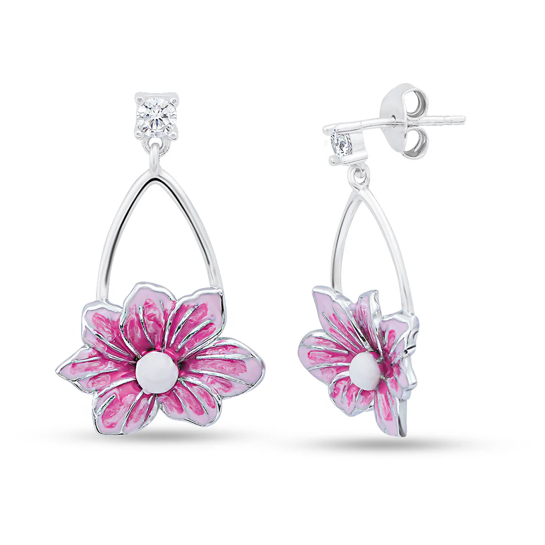 Spring Blossom Rhodium Plated 925 Sterling Silver Earrings - Image 4
