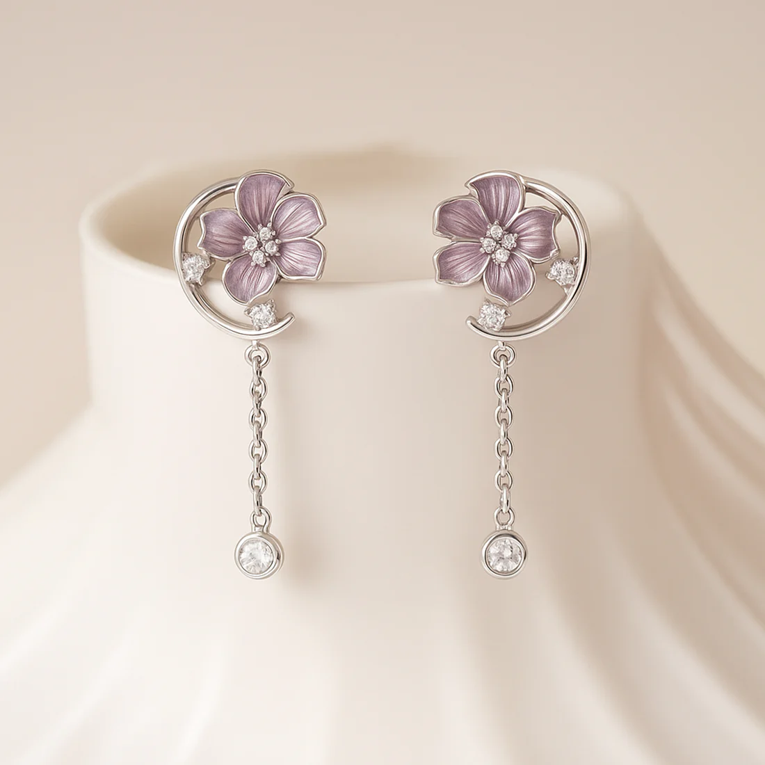 Lavender Bloom Rhodium Plated 925 Sterling Silver Earrings