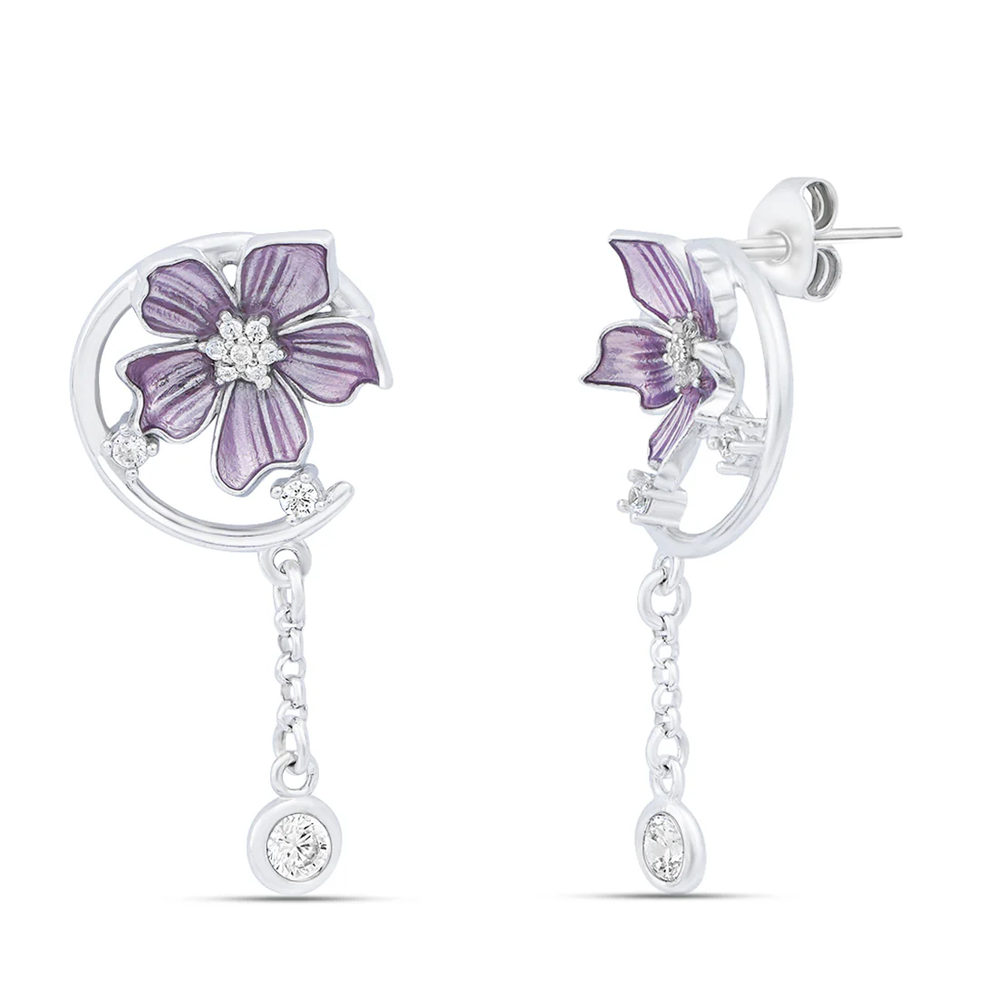 Lavender Bloom Rhodium Plated 925 Sterling Silver Earrings - Image 4