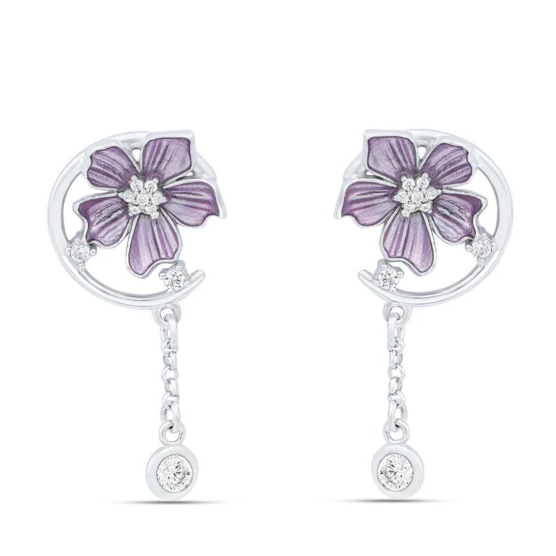 Lavender Bloom Rhodium Plated 925 Sterling Silver Earrings - Image 5