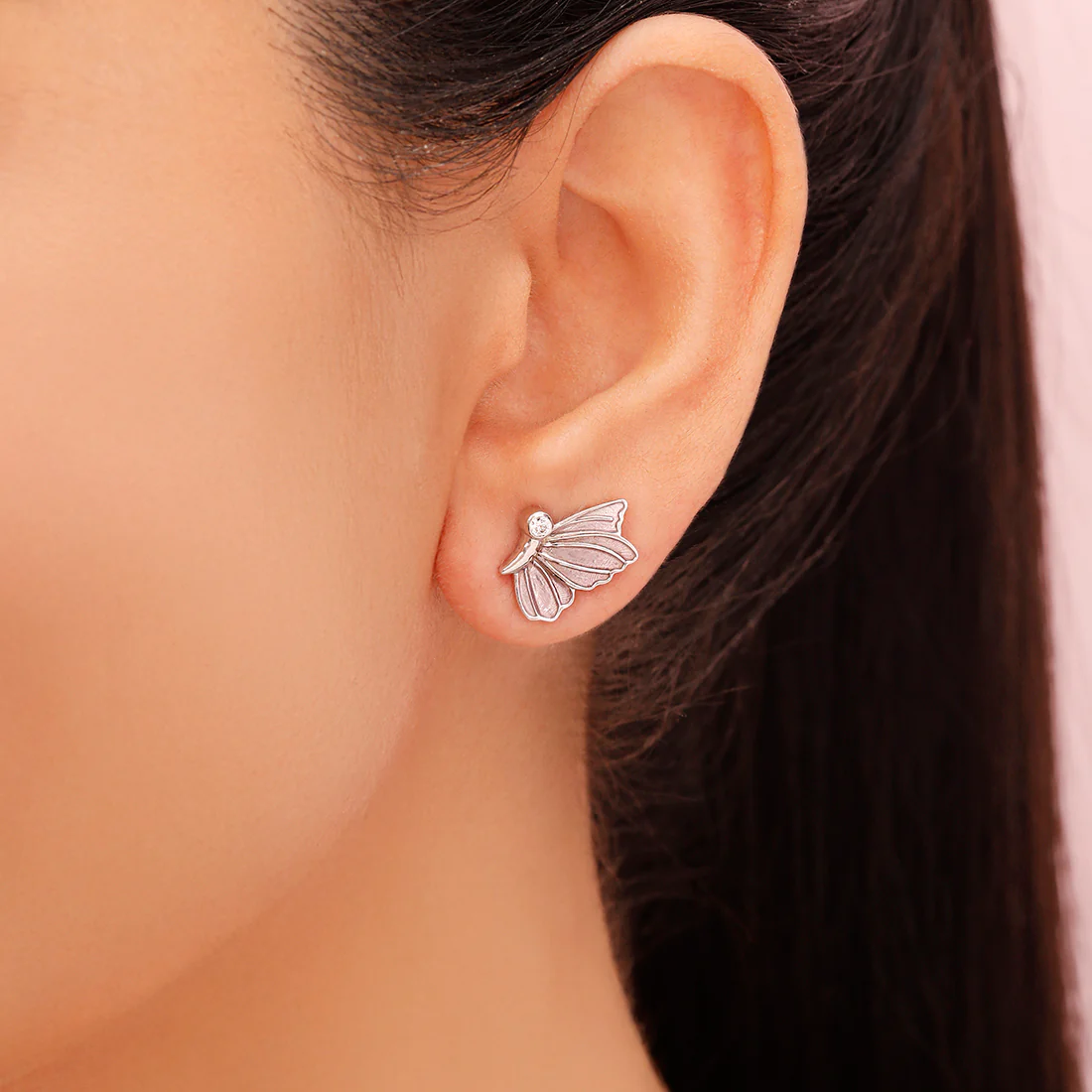 Whimsical Butterfly Rhodium Plated 925 Sterling Silver Earrings - Image 2