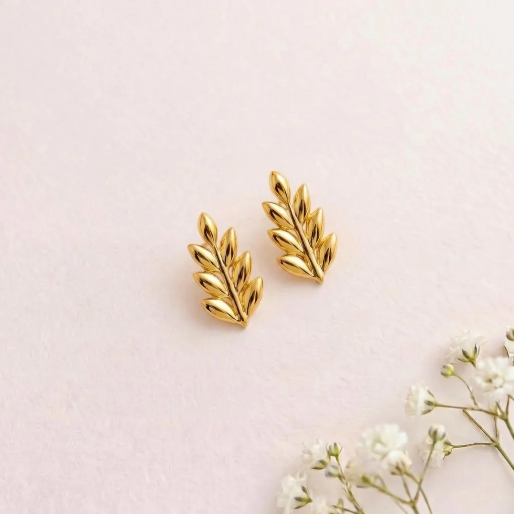 Golden Leaflet Gold Plated 925 Sterling Silver Earrings