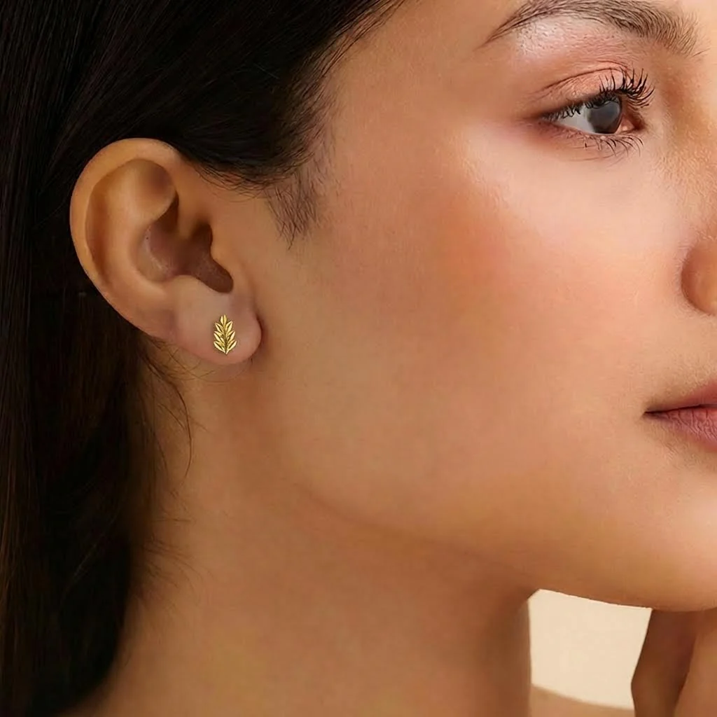 Golden Leaflet Gold Plated 925 Sterling Silver Earrings - Image 2