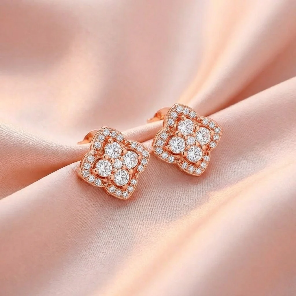 Bloom Frame Rose Gold 925 Silver Stud Earrings