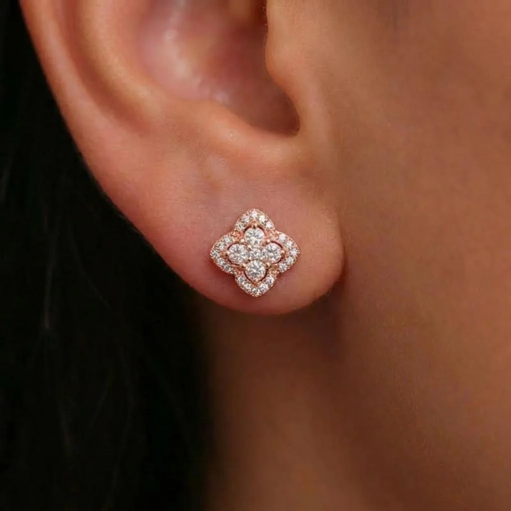 Bloom Frame Rose Gold 925 Silver Stud Earrings - Image 2