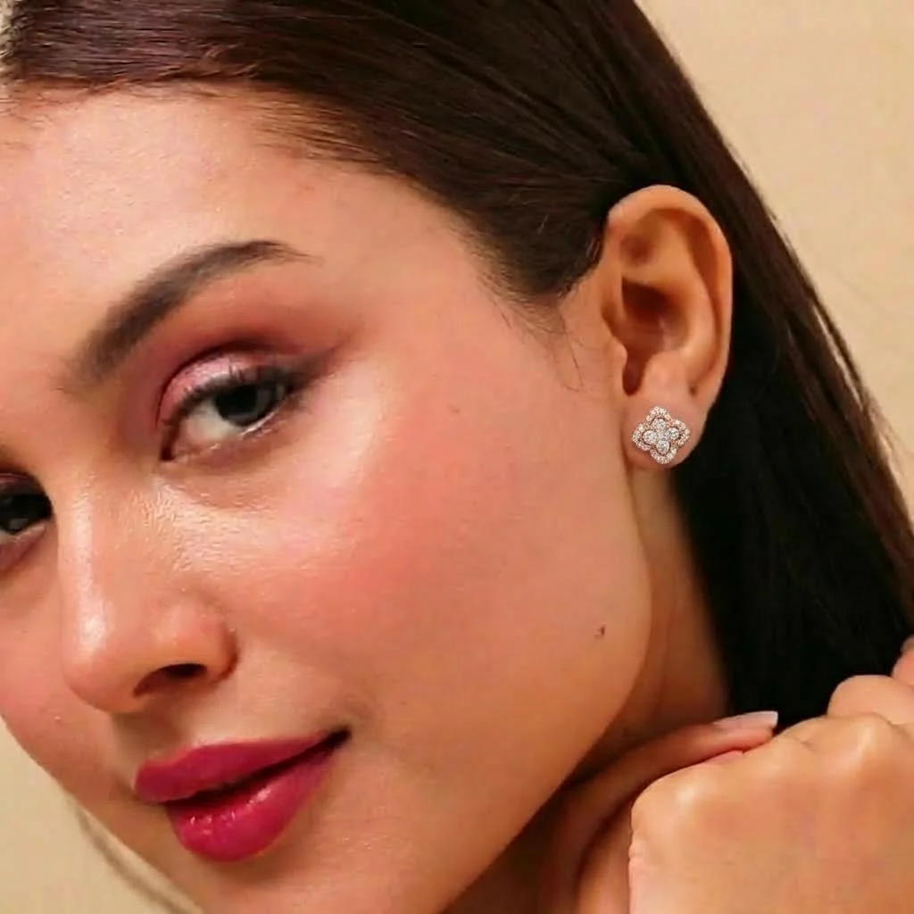 Bloom Frame Rose Gold 925 Silver Stud Earrings - Image 3