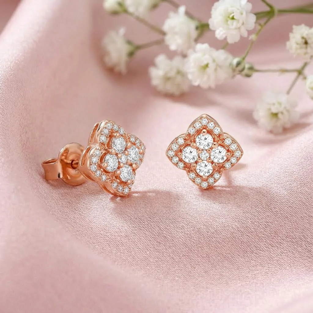 Bloom Frame Rose Gold 925 Silver Stud Earrings - Image 7