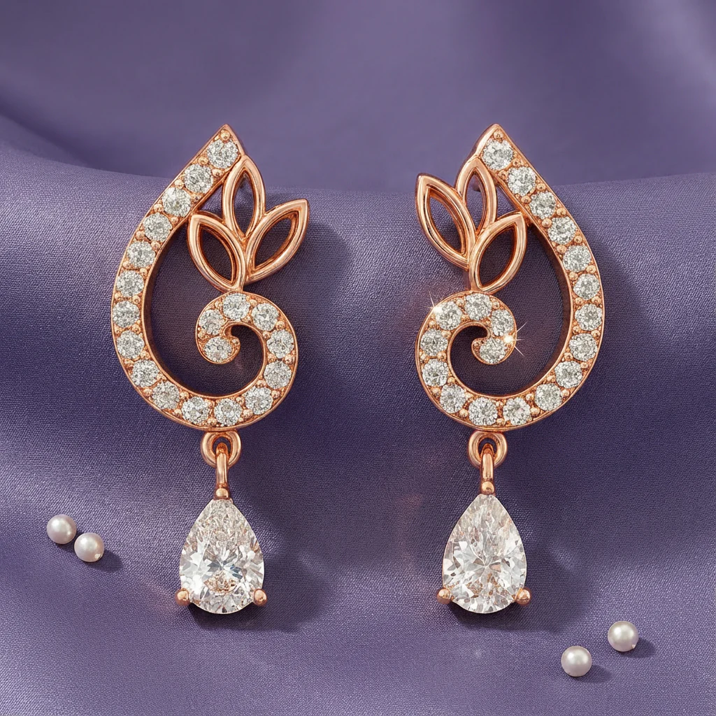 Flourish Drop Rose Gold 925 Sterling Silver Earrings
