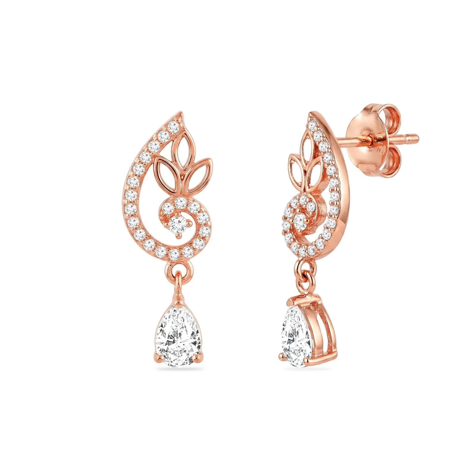 Flourish Drop Rose Gold 925 Sterling Silver Earrings - Image 4
