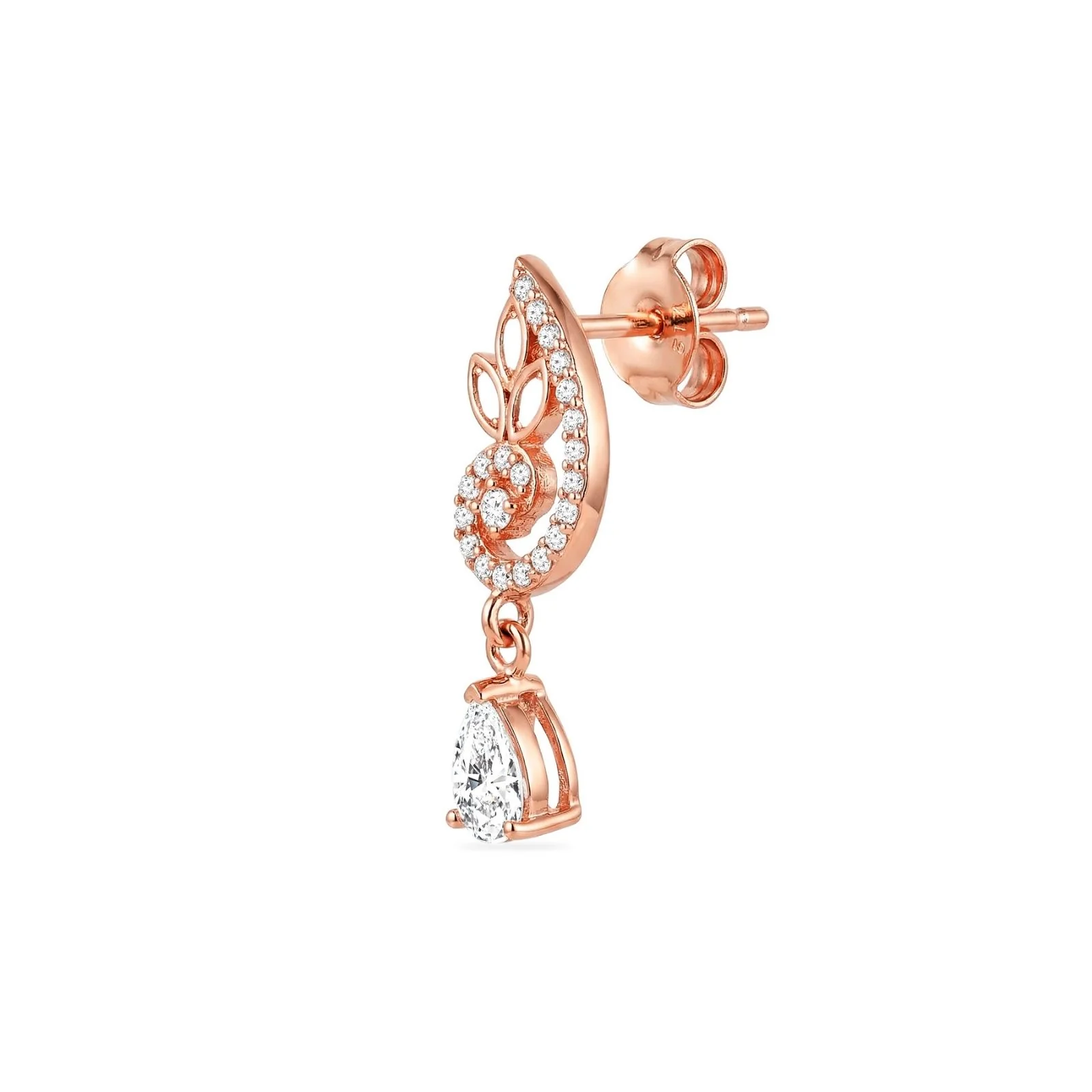 Flourish Drop Rose Gold 925 Sterling Silver Earrings - Image 5