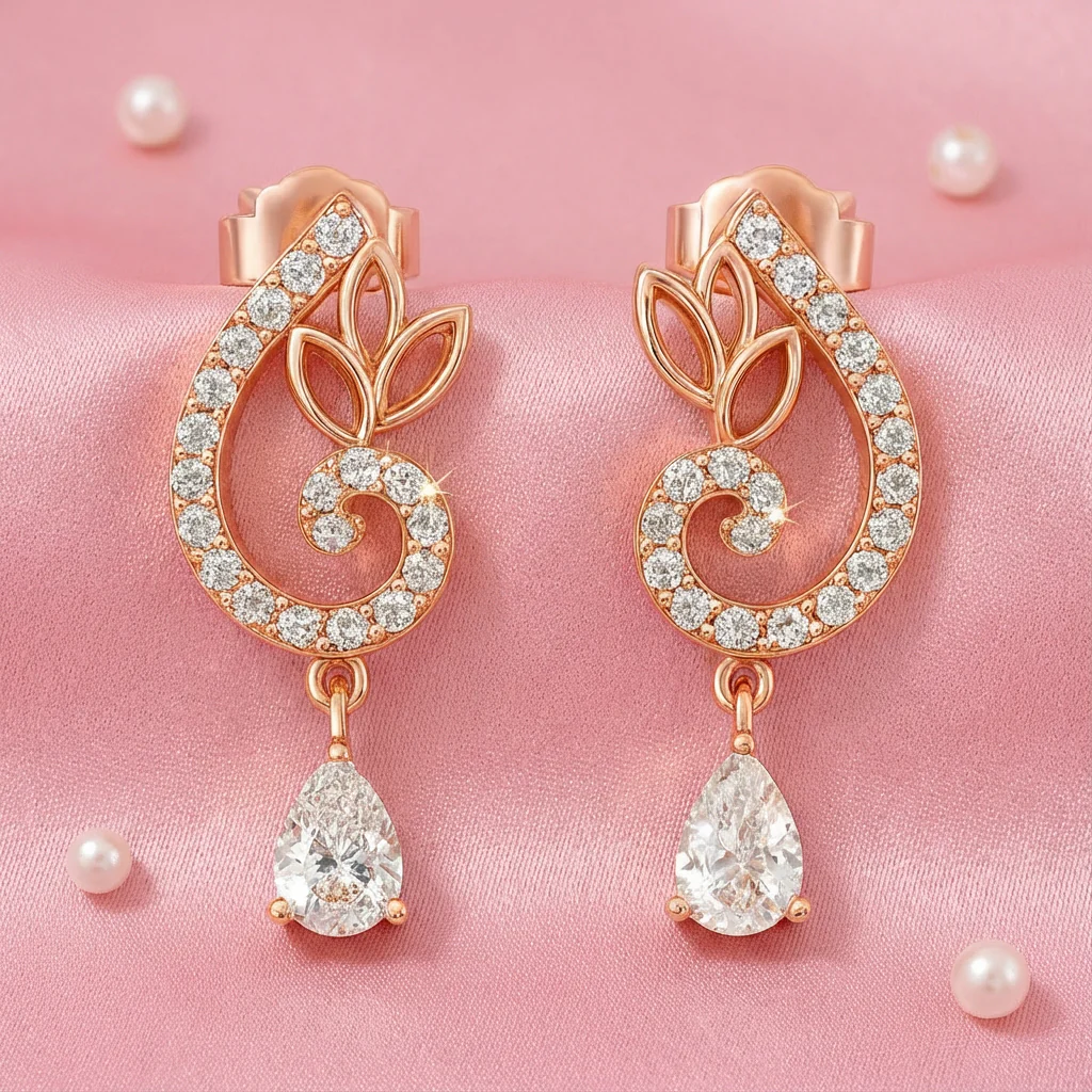 Flourish Drop Rose Gold 925 Sterling Silver Earrings - Image 6