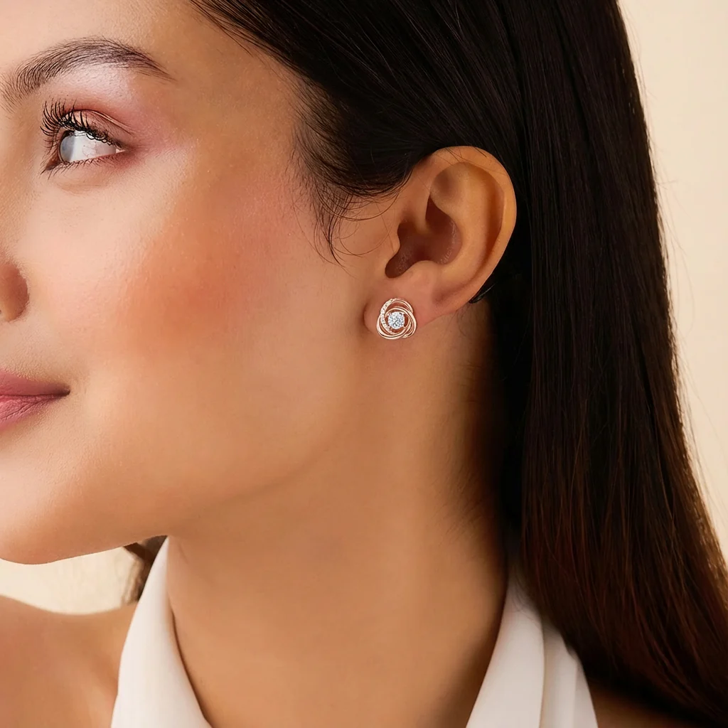 Inner Glow Rose Gold Silver Stud Earrings - Image 2