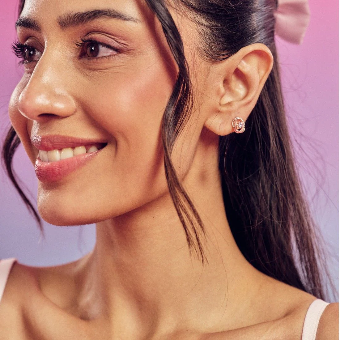 Inner Glow Rose Gold Silver Stud Earrings - Image 3
