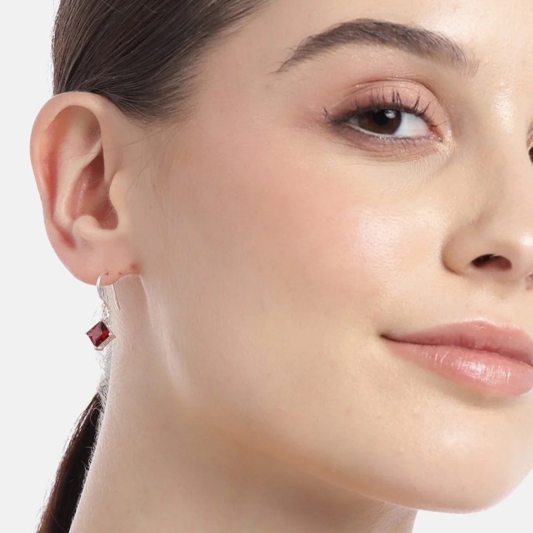 Glamour Rhodium-Plated Red CZ 925 Sterling Silver Drop Earrings - Image 2