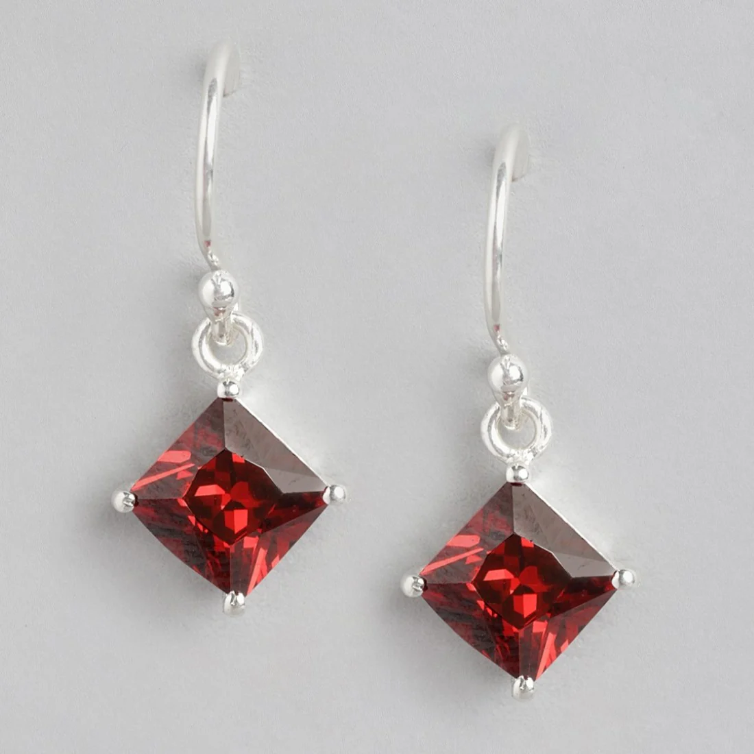 Glamour Rhodium-Plated Red CZ 925 Sterling Silver Drop Earrings - Image 3